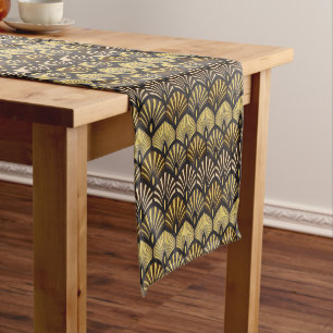 Art Deco Gold Black Fan Pattern  Short Table Runner