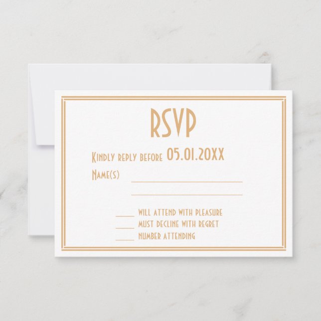 Art Deco Gold Black Great Gatsby Wedding RSVP Card (Front)