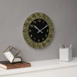 Art Deco Gold Black Greek Key Border Gold Markers Large Clock<br><div class="desc">Art-Deco Gold Black Greek Key Border,  Gold Markers Wall Clock ========

 A classic art deco gold color border on a black background.  The numeral markers are also in gold. You can edit the design background color to any other color of your choice.</div>