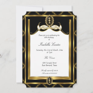 Art Deco Gold black jewel white Birthday Party Invitation