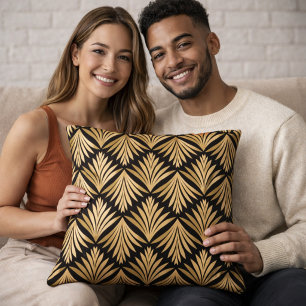 Art Deco Gold Black Pattern Throw Pillow