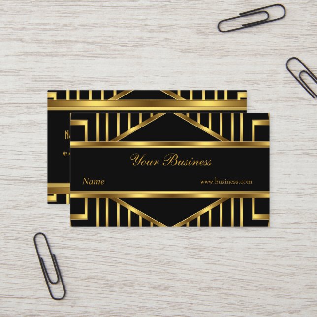 Art Deco Gold Black Stripe Elegant Classy Business Card (Front/Back In Situ)