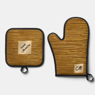 Art Deco Gold Black Vintage Modern Collection Oven Mitt & Pot Holder Set