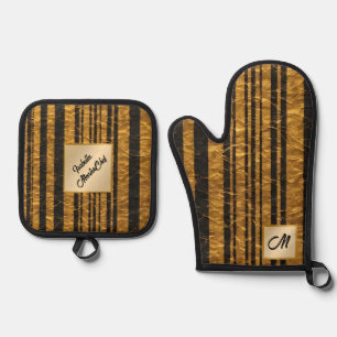 Art Deco Gold Black Vintage Trendy Collection Oven Mitt & Pot Holder Set