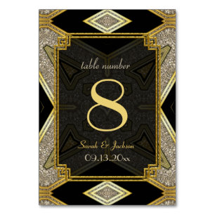 Art Deco Gold Black Wedding Table Number Card