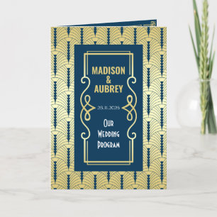 Art Deco Gold Blue Entourage Order of Ceremony Programme