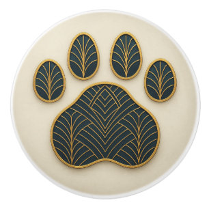 Art Deco Gold & Blue "Metalwork" Paw Ceramic Knob