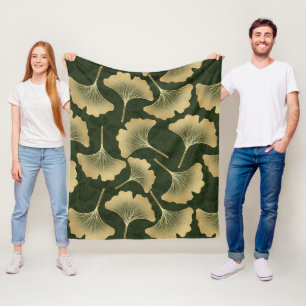 Art Deco Gold Botanical Pattern Fleece Blanket