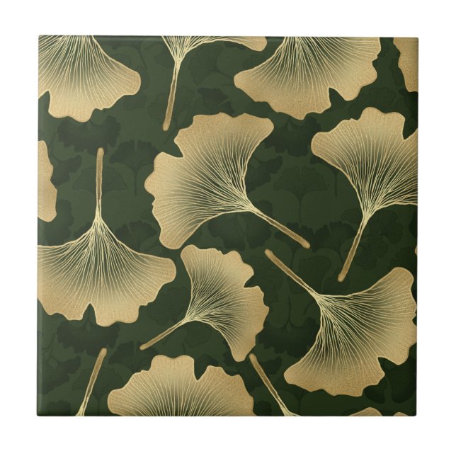 Art Deco Gold Botanical Pattern Tile (Front)