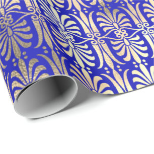 Art Deco Gold Champaigne Indigo Cobalt Blue Wrapping Paper