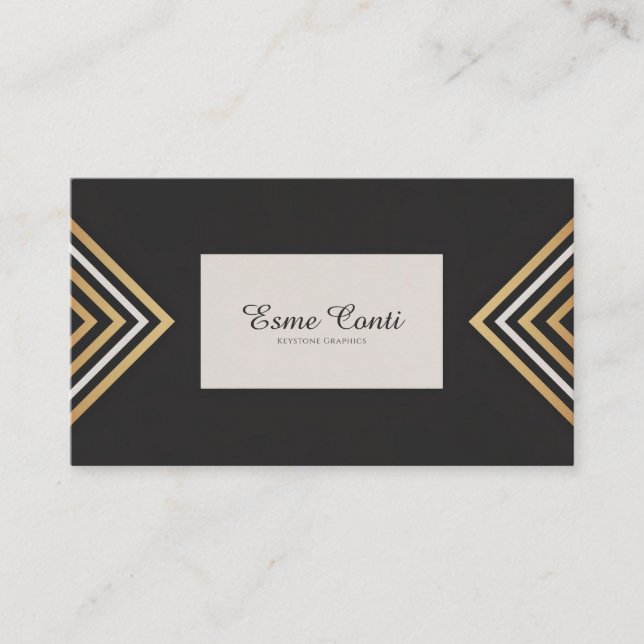 Art Deco Gold Chevron Black and White Business Card (Front)