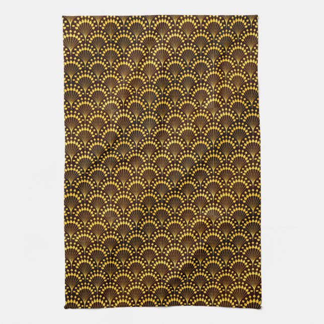 Art Deco Gold Fan Pattern Tea Towel (Vertical)
