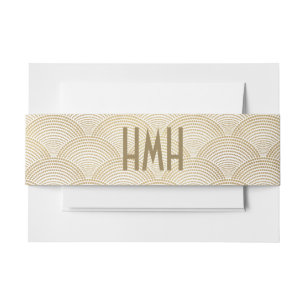 Art Deco Gold Fan Scallop Pattern Monogram Invitation Belly Band
