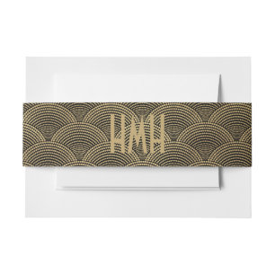 Art Deco Gold Fan Scallop Pattern Monogram  Invitation Belly Band