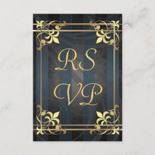 Art Deco Gold Filigree Black Rsvp Card