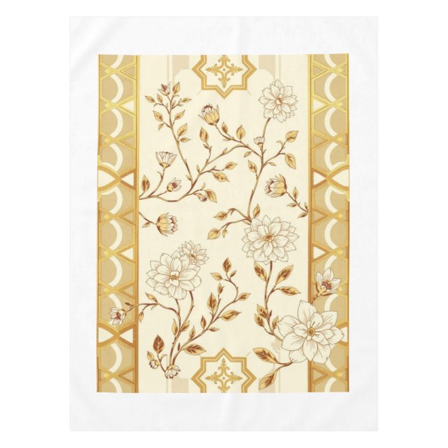 Art Deco Gold Floral Lattice Tablecloth (Front)