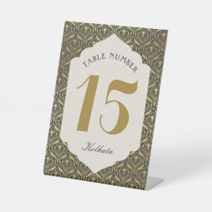 Art Deco Gold Floral Table Number and Name Pedestal Sign