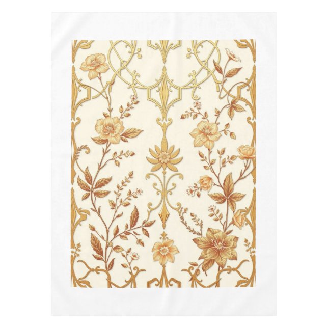 Art Deco Gold Floral Unique Lattice Tablecloth (Front)