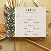 Art Deco Gold Floral Wedding Multi Event RSVP Card