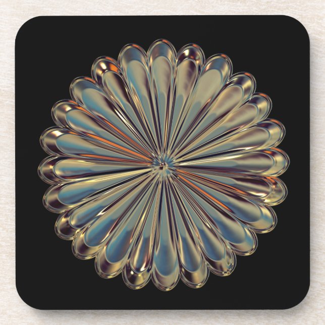 Art deco gold flower metallic medallion coaster (Front)
