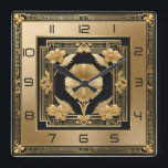 Art Deco gold flower Square Wall Clock<br><div class="desc">Great clock design. You will love it like others. Be free to use this design for other product you like or to customise and add your text. Follow me for more. Thank you. Have a nice day.</div>