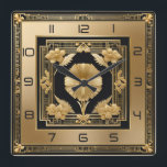 Art Deco gold flower Square Wall Clock<br><div class="desc">Great clock design. You will love it like others. Be free to use this design for other product you like or to customise and add your text. Follow me for more. Thank you. Have a nice day.</div>