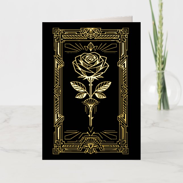 Art Deco Gold Foil Rose Valentine Card (Front)