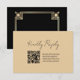 Art Deco Gold Frame QR Code Wedding Response Card