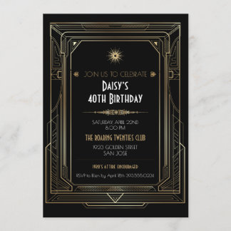 Art Deco Gold Frame Roaring Twenties Party Invitation