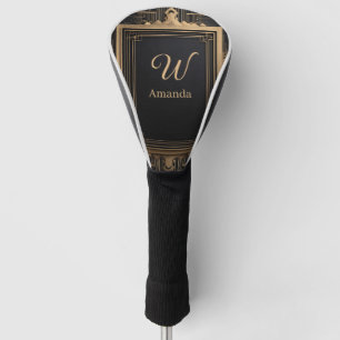Art Deco Gold Frame with Custom Name and Initial Golf Head Cover