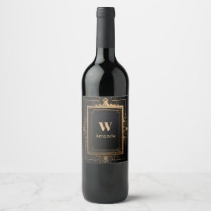 Art Deco Gold Frame with Custom Name and Initial Wine Label
