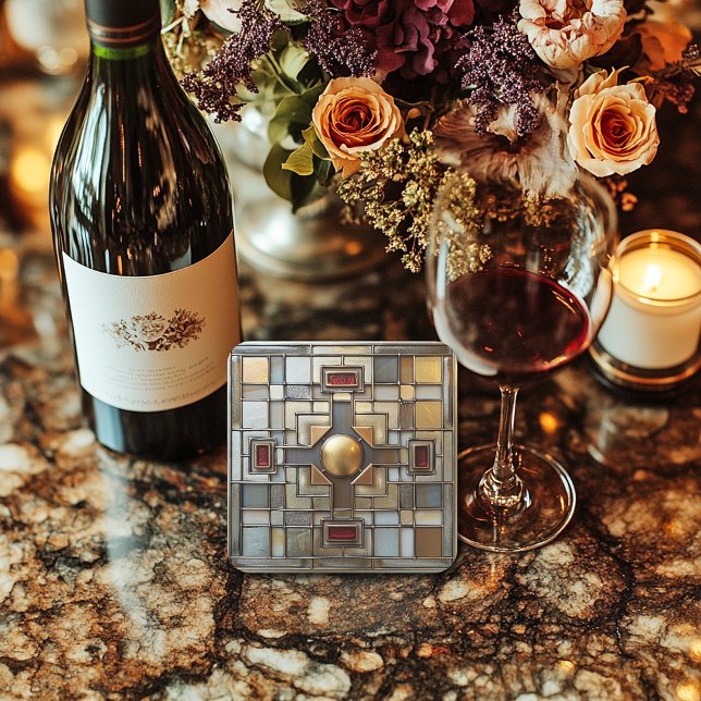 Art Deco Gold Grey Rust Tan Geometric  Square Paper Coaster (Creator Uploaded)