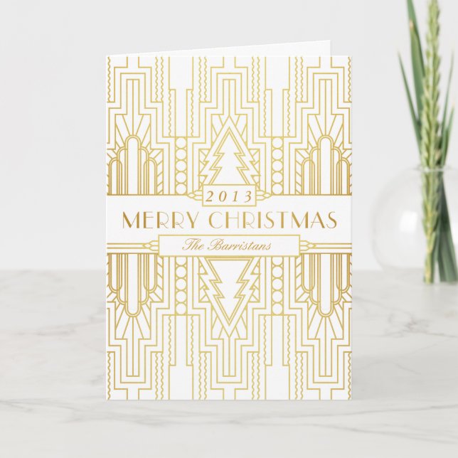 Art Deco Gold Leaf Merry Christmas Card (Front)