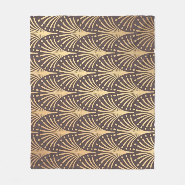 Art Deco Gold: Minimalistic Geometric Luxury Fleece Blanket (Front)