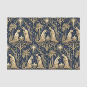 Art Deco Gold Nativity Pattern on Navy Tissue Paper