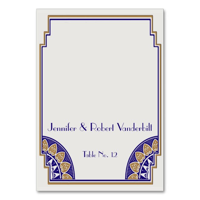 Art Deco Gold Navy Posh Place Card (Front)