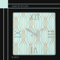 Art Deco Gold Pastel Blue Shades Square Wall Clock