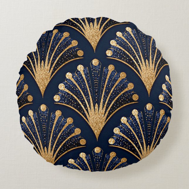 Art Deco Gold Pattern Round Cushion (Front)