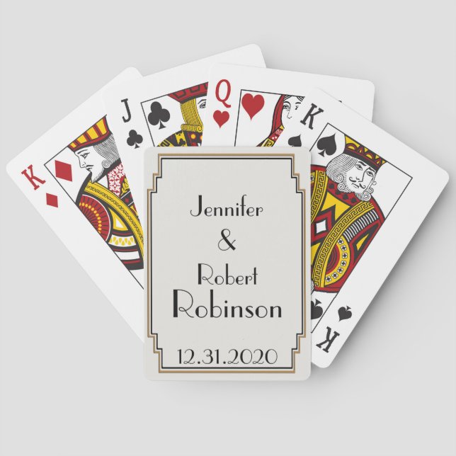 Art Deco Gold Posh Wedding Playing Cards (Back)