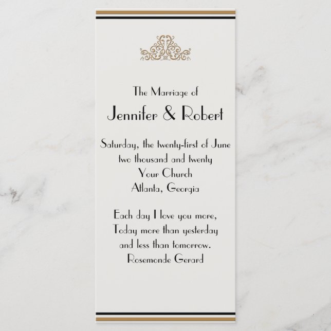 Art Deco Gold Posh Wedding Program Programme (Front)