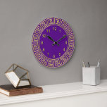 Art Deco Gold Purple Greek Key Border DIY BG Large Clock<br><div class="desc">Art-Deco Gold Purple Greek Key Border, Gold Markers Wall Clock, Choose Your Own Colour DIY Background ======= A classic art deco gold border on a Do It Yourself Colour Choice background (initially set to Purple). The numeral markers are a gold colour. Please note that this is a digitally created graphic...</div>