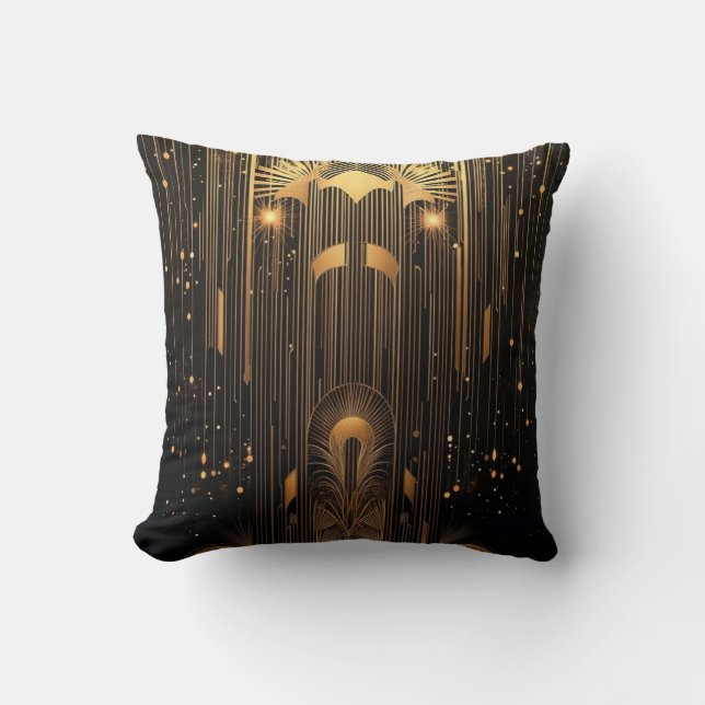 Art Deco Gold Rain Egyptian Art Black 15 x 15 Cushion (Front)
