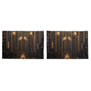 Art Deco Gold Rain Egyptian Art Black Standard Pillowcase