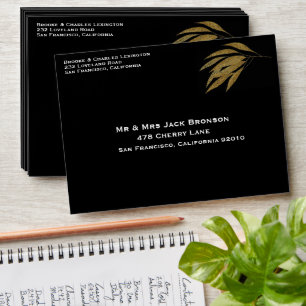 Art Deco Gold Roses Leaves Black Stripes Wedding Envelope