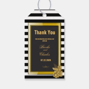 Art Deco Gold Roses, Stripes Wedding Thank You Gift Tags