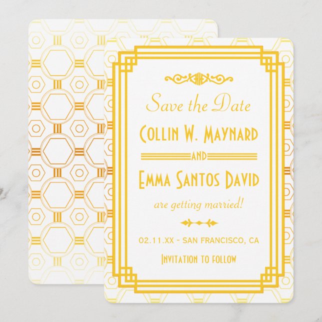 Art Deco Gold Save The Date Invitation (Front/Back)