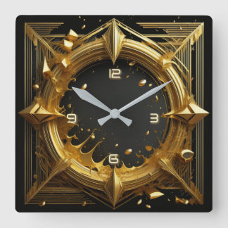 Art Deco Gold  Square Wall Clock