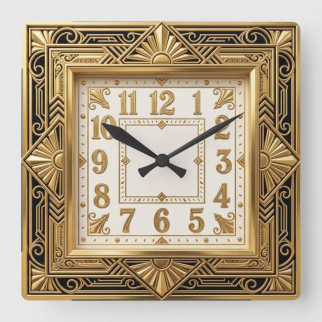 Art Deco Gold Square Wall Clock (Front)