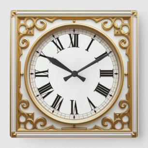 Art Deco Gold Square Wall Clock
