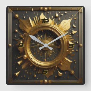 Art Deco gold Square Wall Clock
